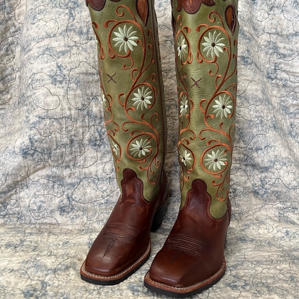 Twisted X Tall Green and Brown Embroidered Women's Boots